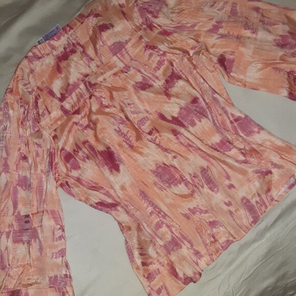 NWT Nicole Miller LS Soft Summer Blouse in Orange & Raspberry * Shimmer * L * - Picture 7 of 7